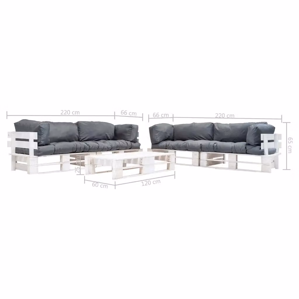 Set da giardino vidaXL in legno di pino con cuscini grigi e tavolino, composizione a L da 6 pezzi per esterno e terrazzo – 2