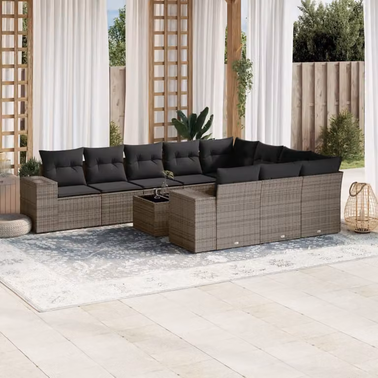 vidaXL Set Divani da Giardino 11 pz a Forma L con Cuscini Grigio