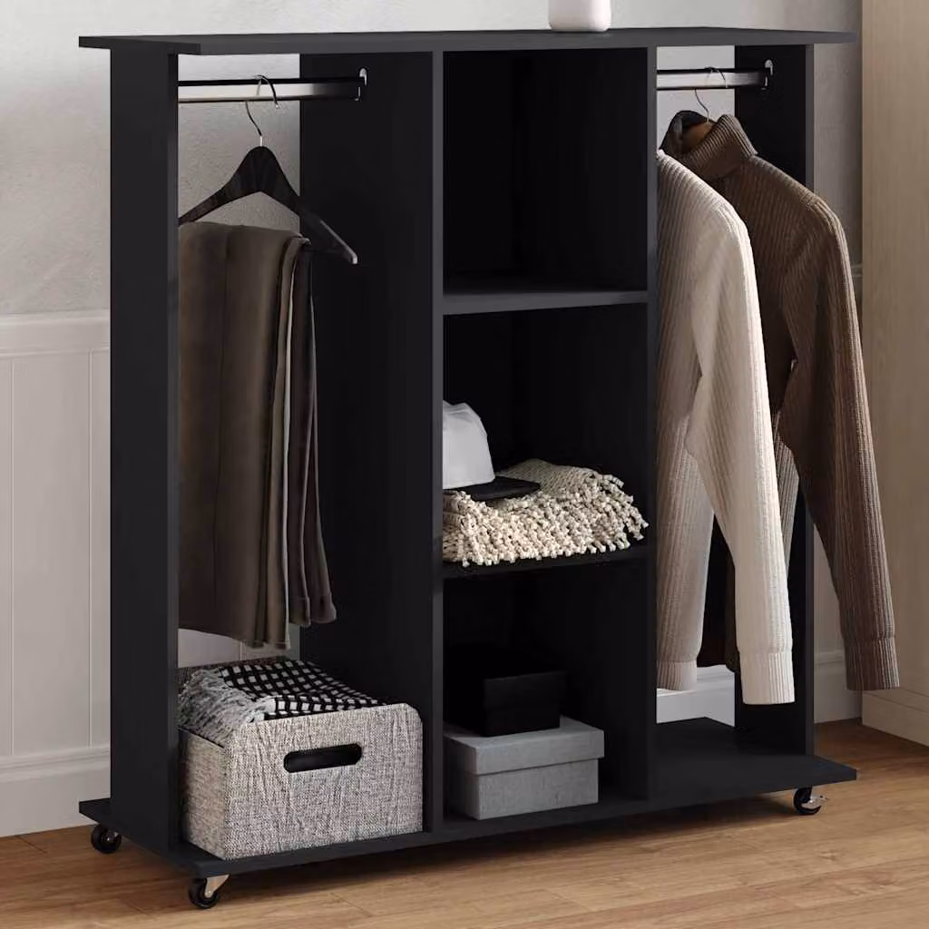 Armadio con ruote vidaXL nero in legno MDF con appendiabiti L: 102 cm, P: 38 cm, H: 110 cm
