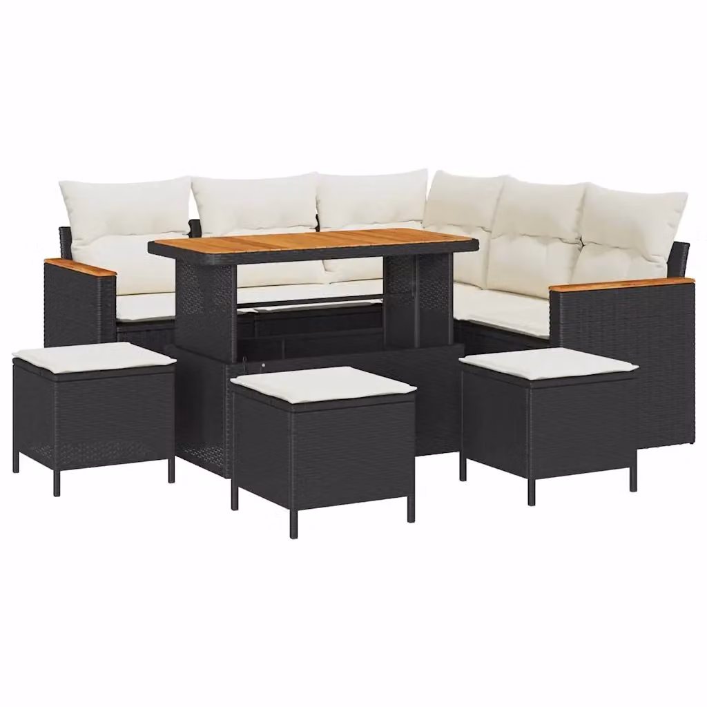 Set Divano da Giardino a L vidaXL con Cuscini e Tavolino Nero in Poly Rattan e Metallo – 2