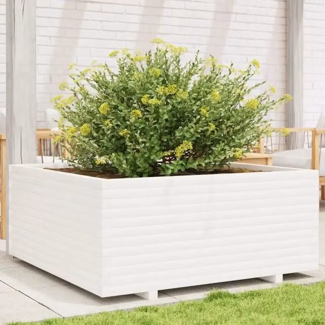 Fioriera da Giardino Bianca 110x110x49,5 cm Legno Massello Pino 3282545