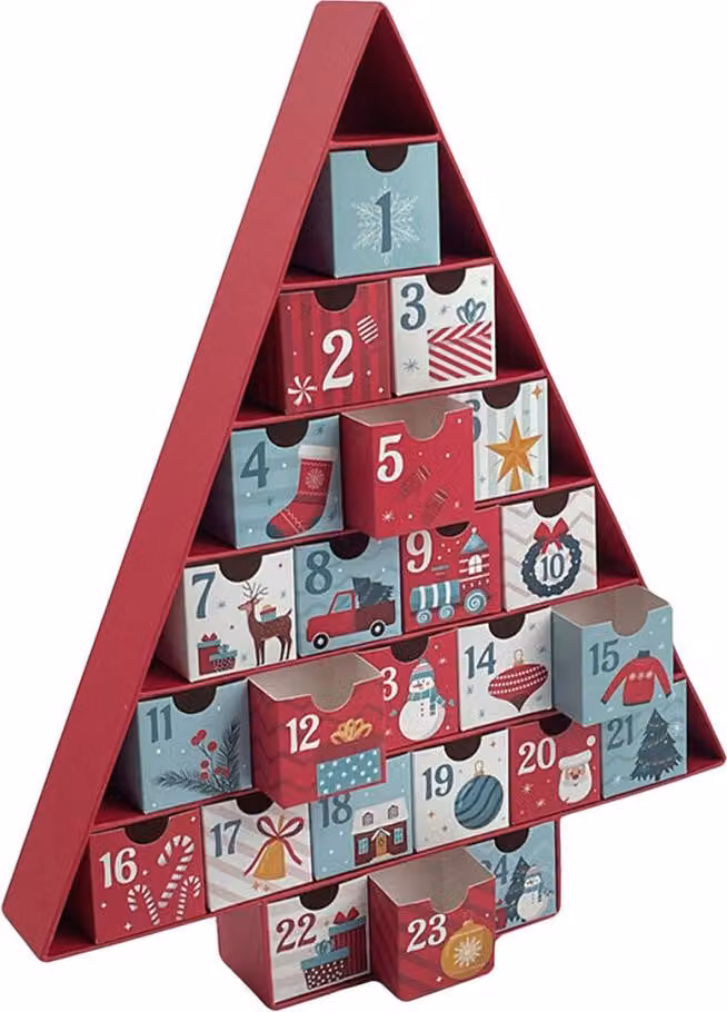 Calendario dell'Avvento 32,5 X 5 X 39 CM Albero di Natale rosso