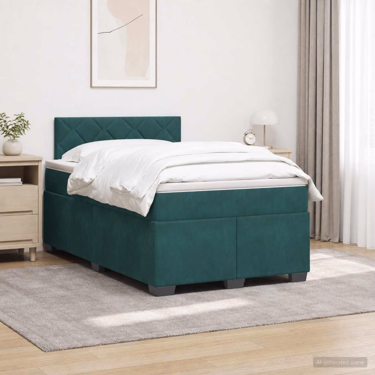Letto con Box Spring vidaXL in Velluto Verde Scuro con Materasso a Molle Pocket e Illuminazione LED USB L/P: 120 x 200 cm