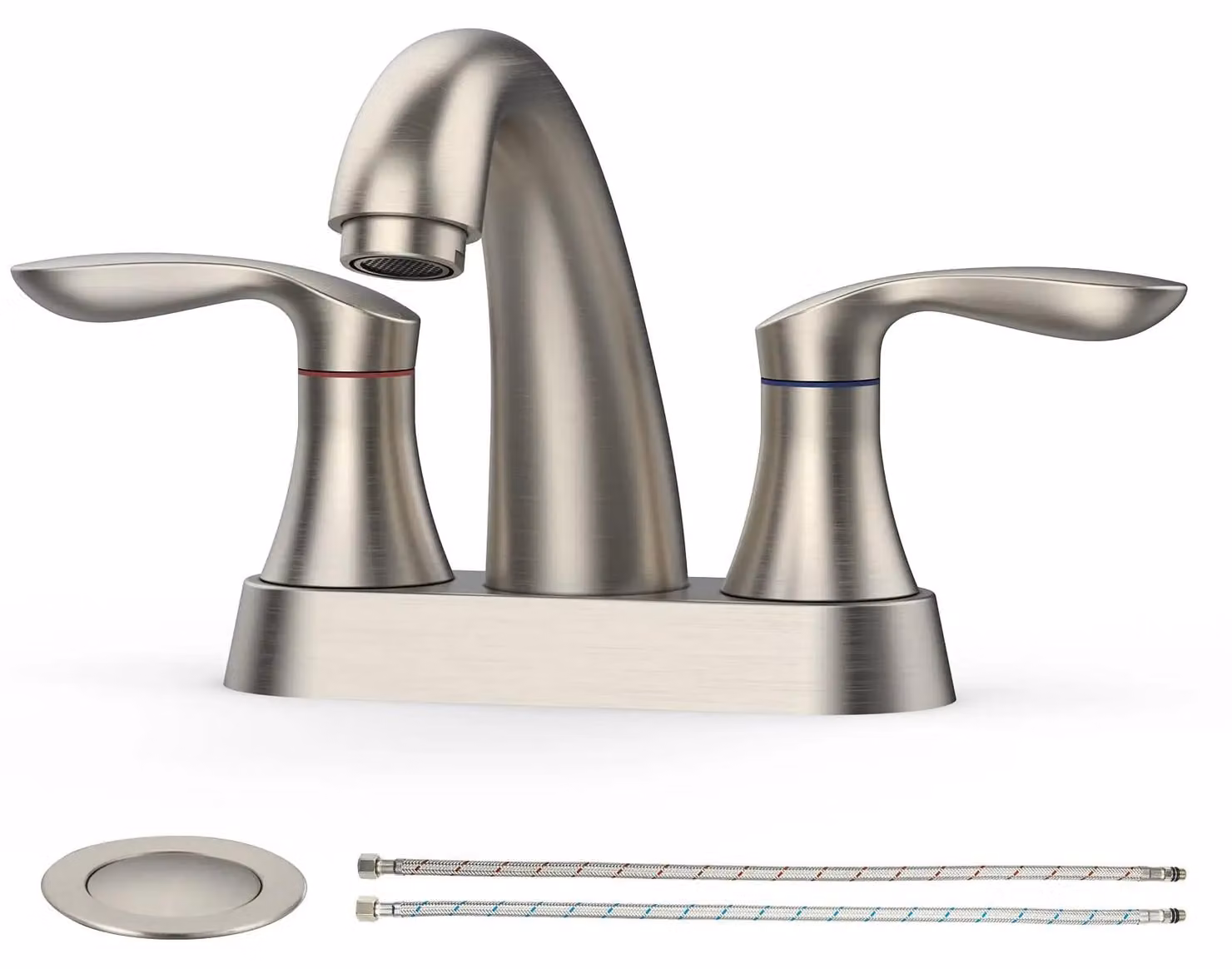 Miscelatore per lavabo a due maniglie - 3 fori - Distanza tra i fori: 10,16 cm - Troppo con tappo a scomparsa - Montaggio a incasso - Finitura in nichel spazzolato