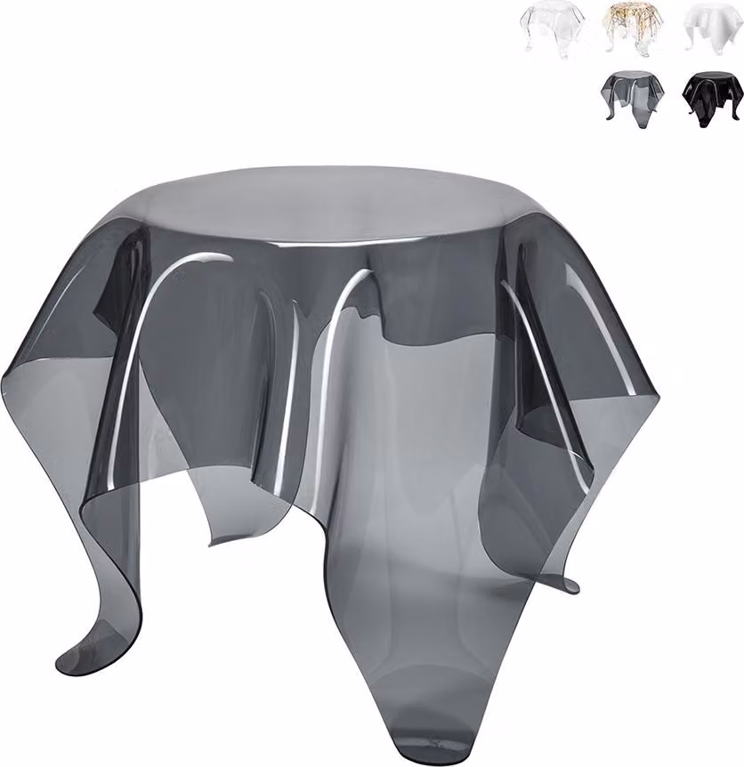 Tavolino basso rotondo da 60 cm in plexiglas trasparente, modello Drappeggi - Trasparente fumé