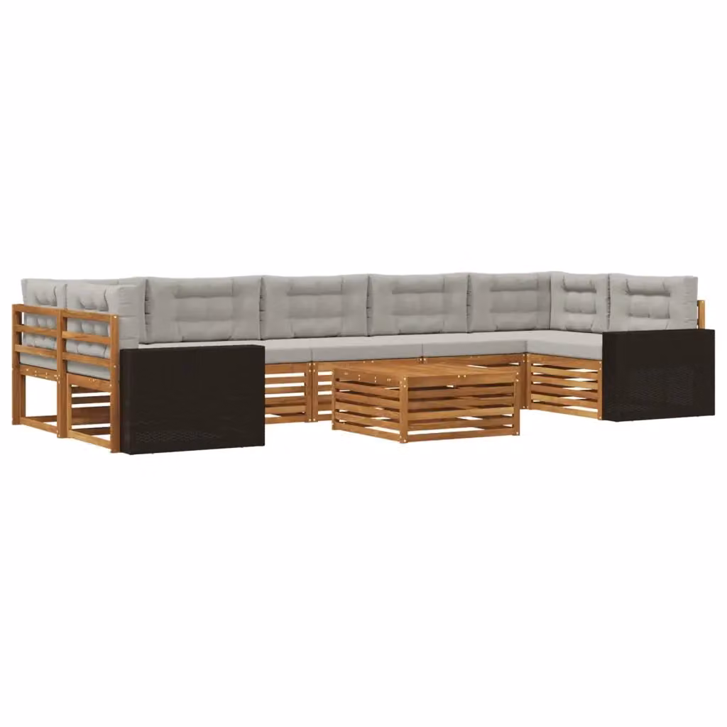 Set di divani da esterno a L con tavolino vidaXL in legno di acacia, 8 pezzi, Beige e Grigio – 2
