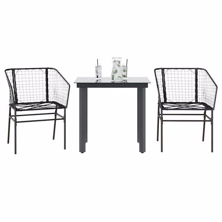 Set da giardino vidaXL in 3 pezzi in polyrattan e vetro nero moderno