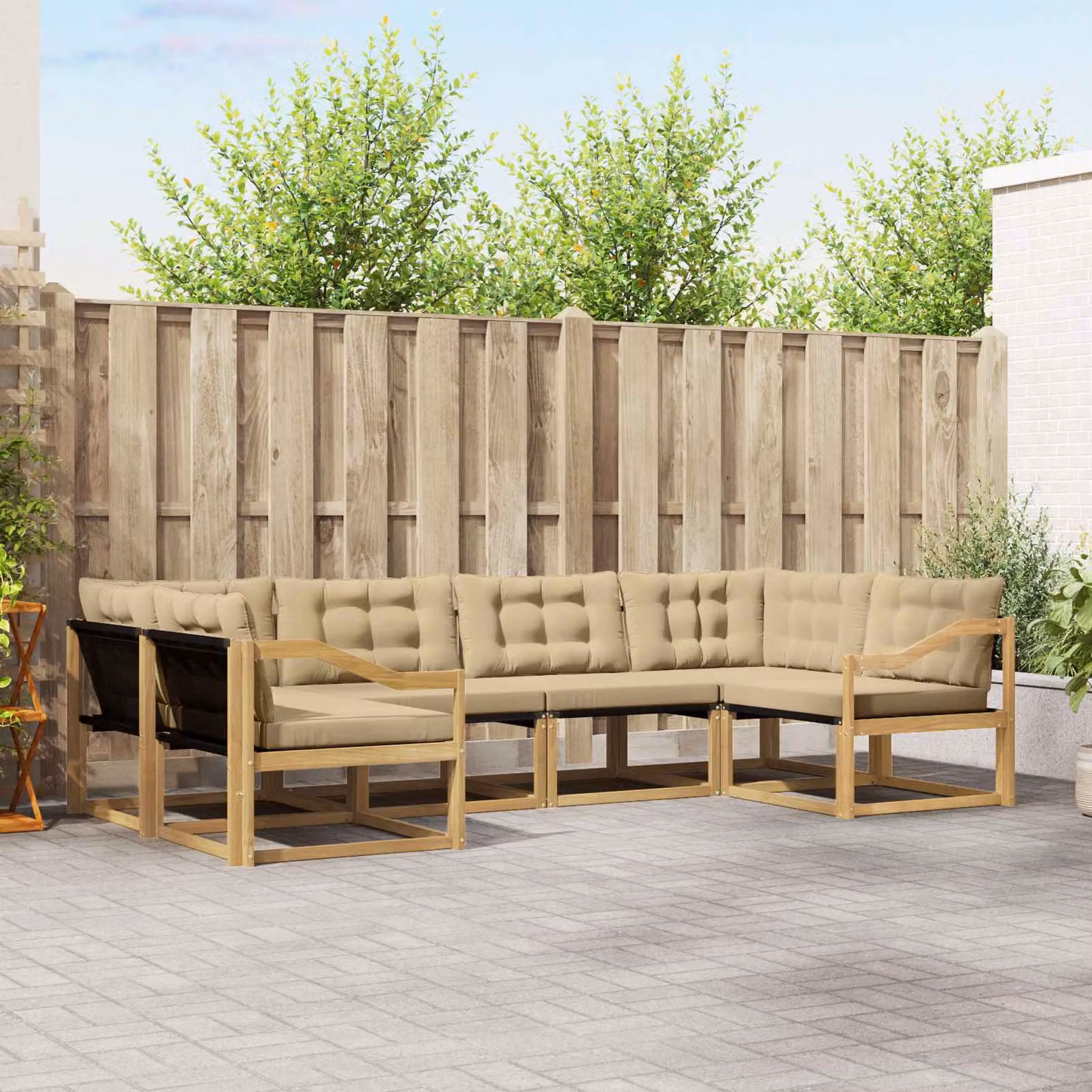 Set di divani da esterno vidaXL 6 pz in legno di acacia con cuscini, Bianco e Beige