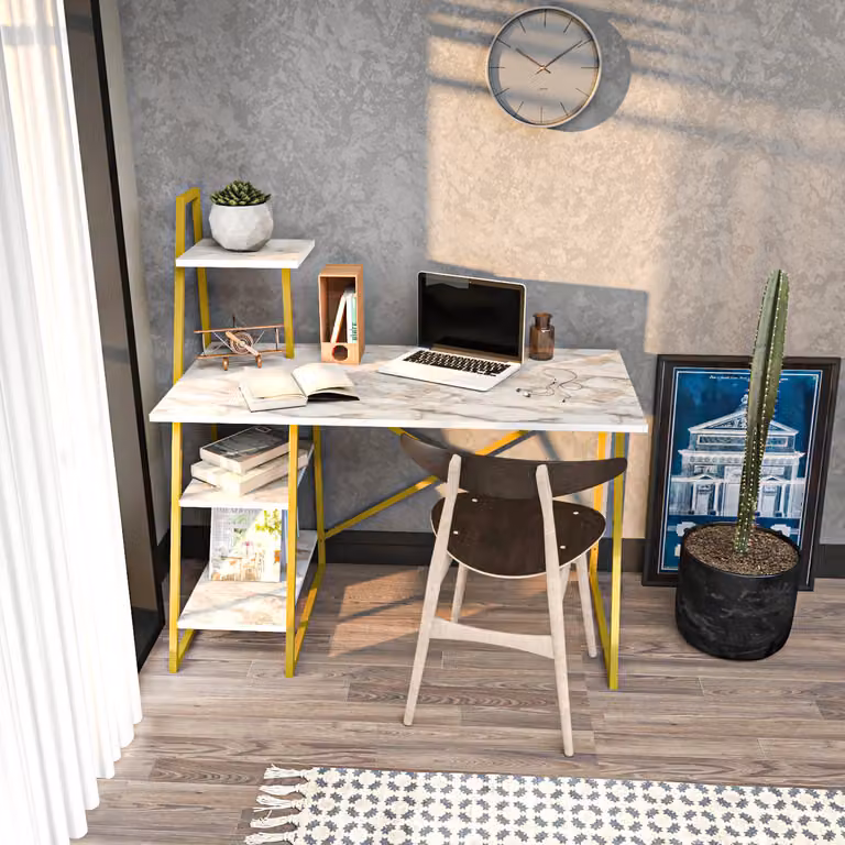 Skye Decor, Admira - Bianco, Oro, Scrivania, Bianco, 100% PANNELLI DI PARTICELLE RIVESTITI IN MELAMMINA, 120 x 60 x 120 cm