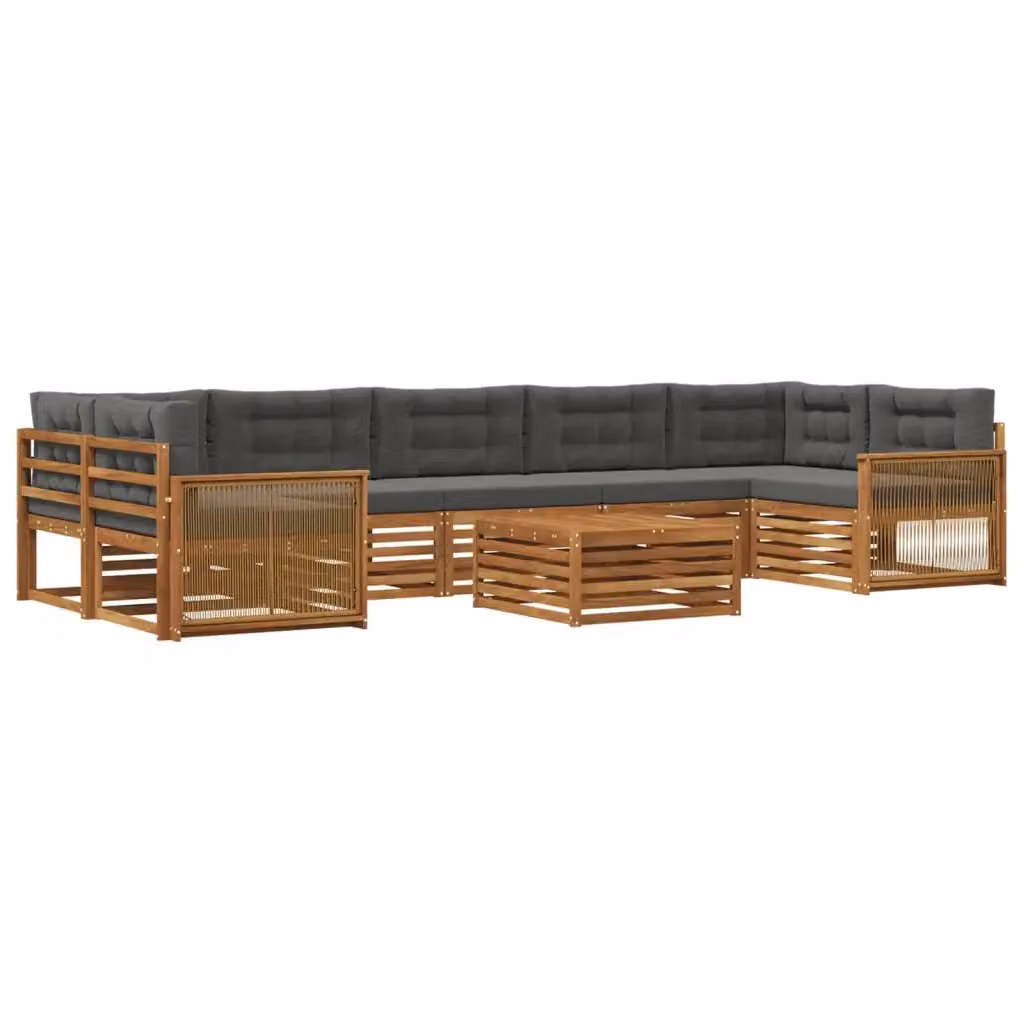 Set di divani da esterno a L con tavolino vidaXL in legno di acacia, beige e antracite, 8 pezzi – 2