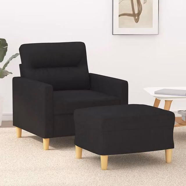 Poltrona Lounge con Poggiapiedi vidaXL in Tessuto Nero e Struttura in Metallo e MDF