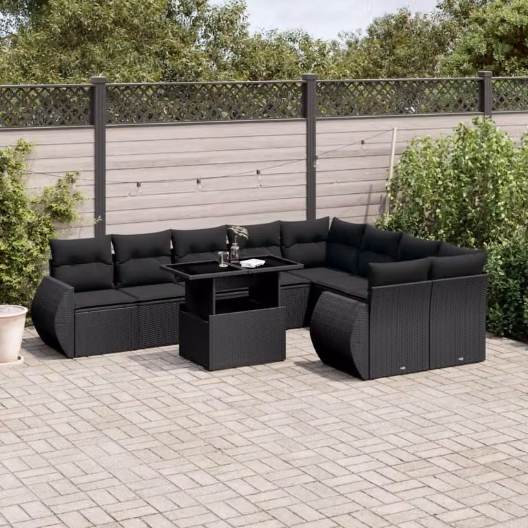Maison Exclusive - Set Divani da Giardino 10pz con Cuscini in Polyrattan Nero
