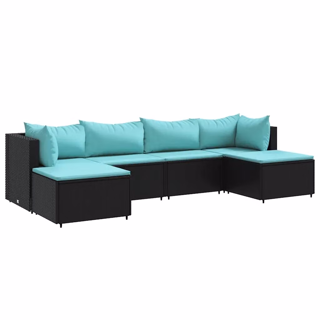 vidaXL Set di Mobili da Giardino a L con Cuscini Blu e Nero, 6 Pezzi in Polyrattan e Acciaio Verniciato a Polvere – 2