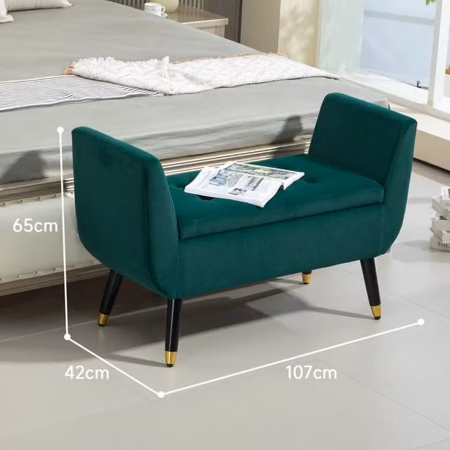 Panca contenitore REDOM in velluto verde per soggiorno e ingresso L: 130 cm, P: 42 cm, H: 65 cm – 1