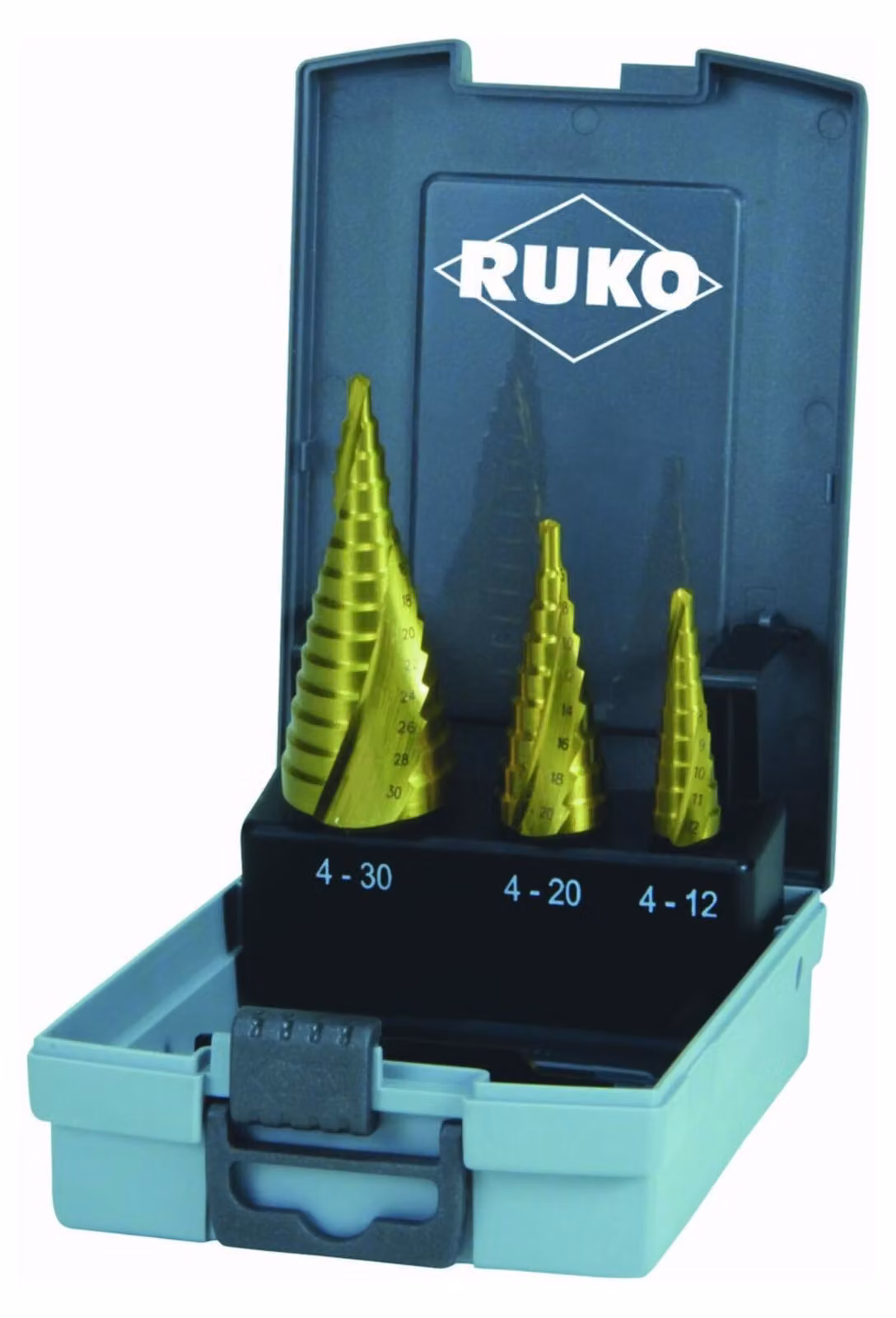 Set di punte a gradino Ruko misura 0 / 9.1.2 HSS-TiN cassetta in plastica da 3 pezzi - 101026TRO