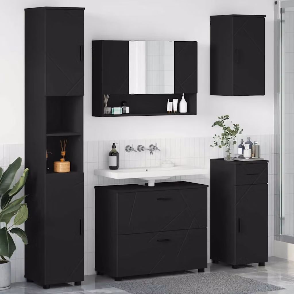 Set di mobili per il bagno moderno vidaXL in 5 pezzi nero opaco L/P/H: 35 x 30 x 192 cm