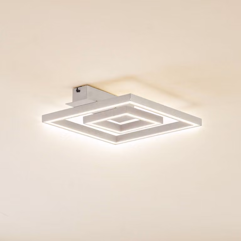 Plafoniera a LED Madamo Lindby, Bianco / Opale, Soggiorno / Sala da pranzo, Alluminio, Moderno, Plafoniera LED