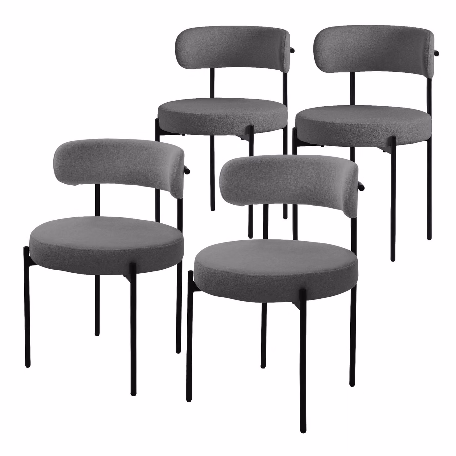 ML-Design set di 4 sedie per sala da pranzo, sedia da cucina, in tessuto teddy grigio, sedia da soggiorno con schienale, sedie imbottite con gambe in metallo, sedia lounge
