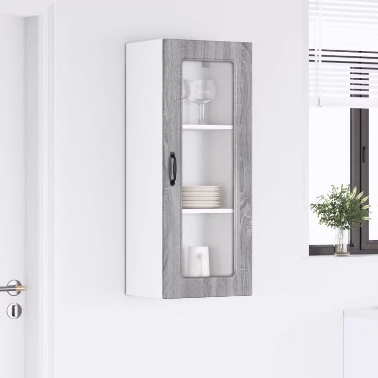 Pensile da cucina moderno vidaXL Kalmar Grigio con ante in vetro e ripiani interni L/P/H: 40 x 31 x 100 cm