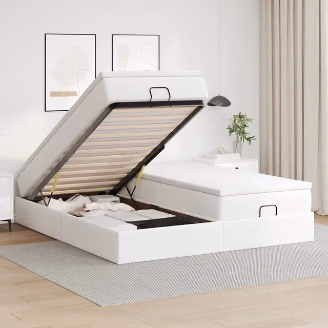 Letto con contenitore a sollevamento vidaXL in similpelle bianco L: 180 cm, P: 200 cm, H: 203 cm