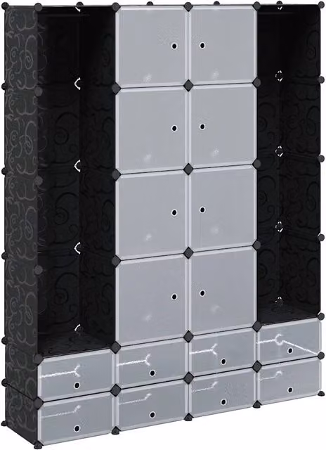 Armadietto Modulare DESIGN IN con 18 Scomparti Nero e Bianco L/P/H: 37 x 146 x 180,5 cm CFW2398299 – 1