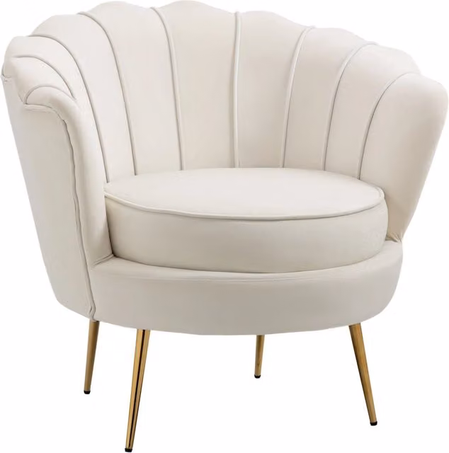 Poltrona Imbottita in Velluto Crema ¨C Zephmum ¨C 79x77x77cm