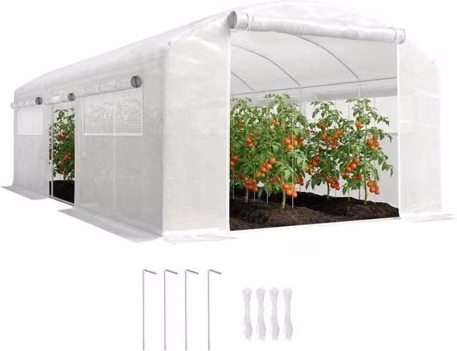 Serra a Tunnel 6x3x2 m ¨C zephmum ¨C Con 3 Porte a Rulli, 6 Finestre a Rete, Struttura in Acciaio Galvanizzato Bianco
