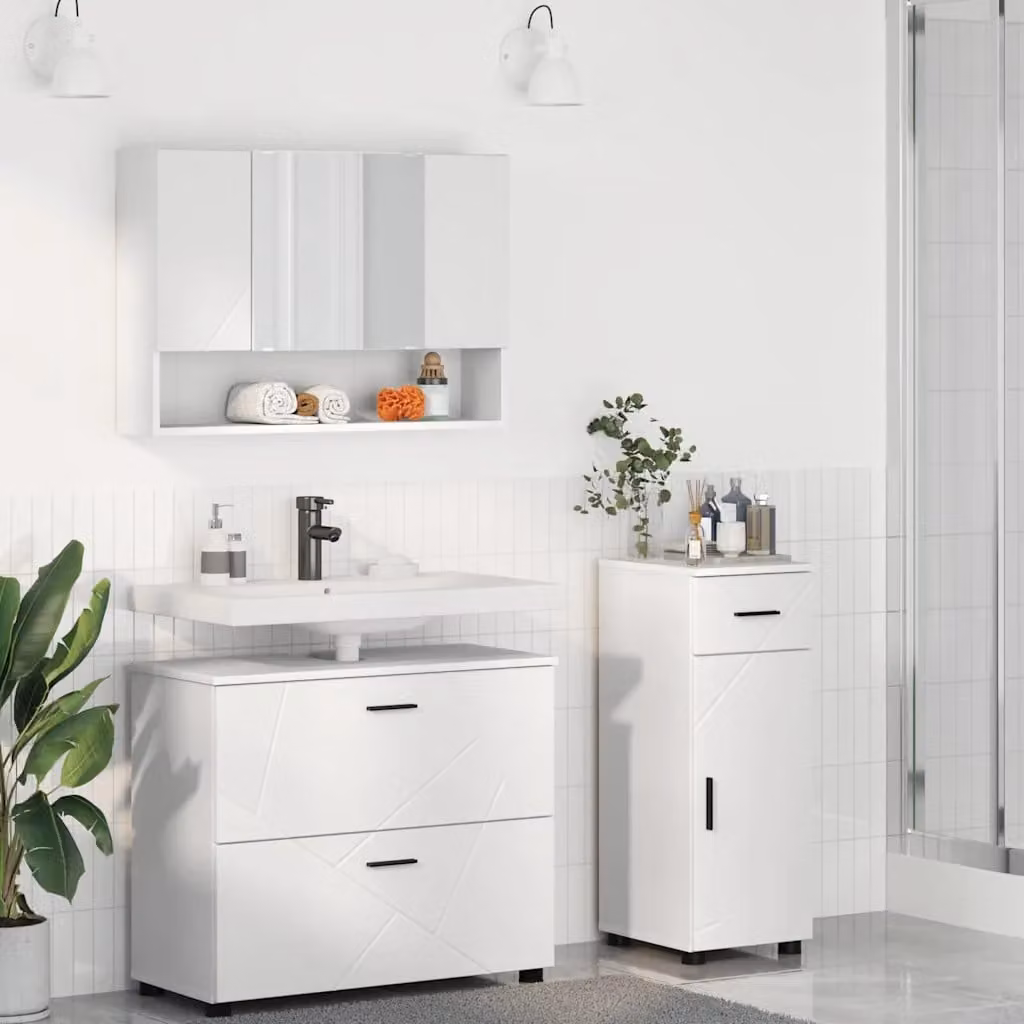 Set di mobili per il bagno moderno vidaXL in 3 pezzi Bianco lucido