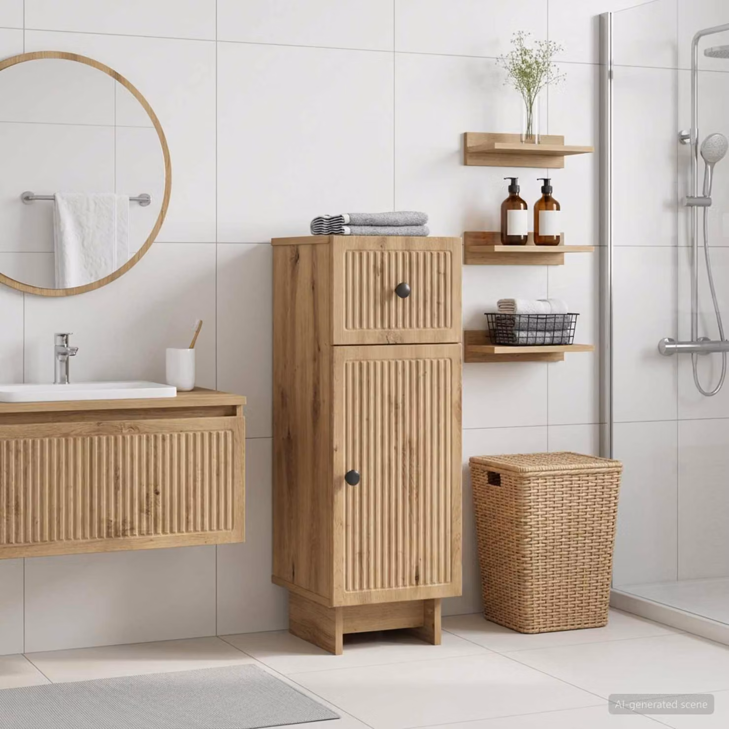 Mobiletto da Bagno Moderno vidaXL in Legno Marrone con Ante a Battente e Ripiani Interni L/P/H: 30 x 31 x 80 cm
