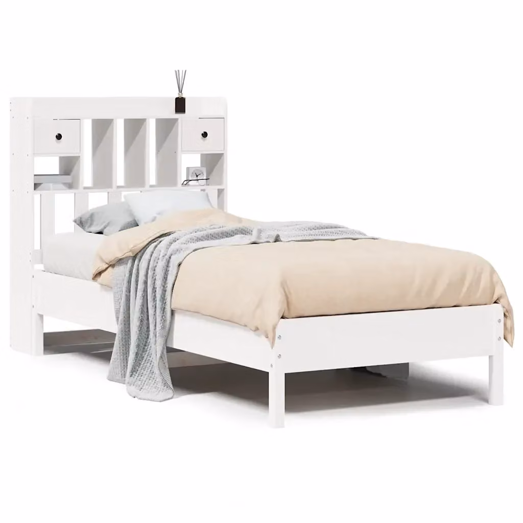 Letto con Libreria e Cassetti vidaXL in Legno di Pino Bianco Lacquered L/P/H: 190 x 75 x 110 cm – 2