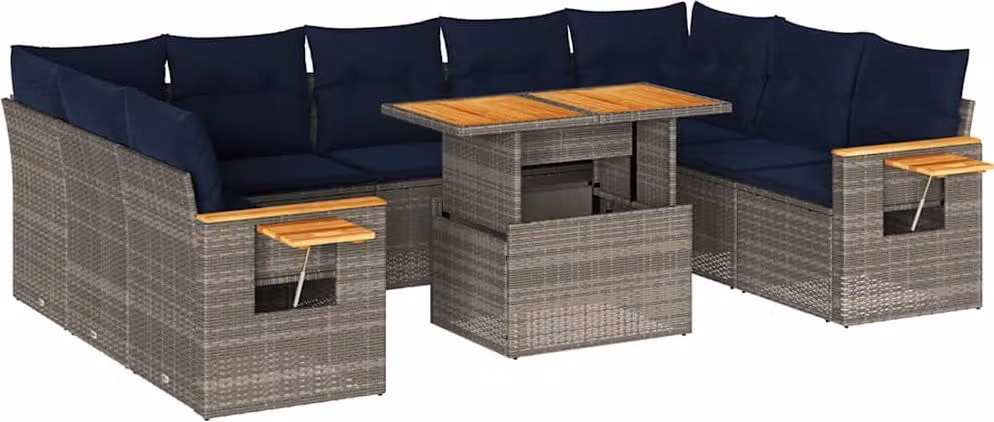 Divano Giardino 10 pz con Cuscini Grigio in Polyrattan Acacia