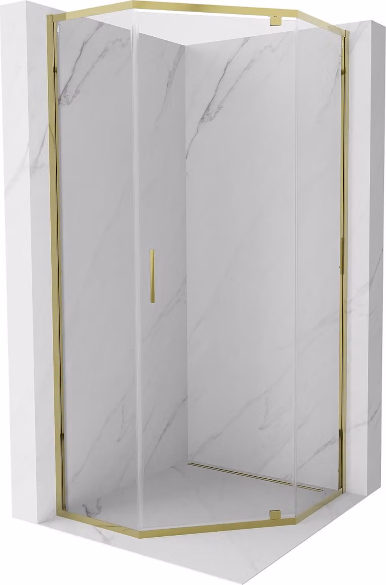 Mexen Exo cabina doccia pentagonale a battente 90 x 90 cm, trasparente, oro - 812-090-090-50-00