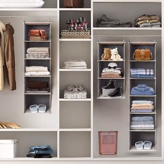 Organizer per armadio in cotone, 5 pezzi, nero, con cerniera, pieghevole