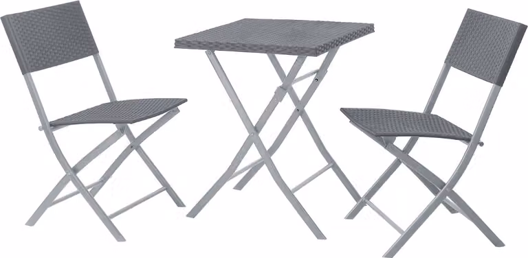 SVITA Set da bistrot in polyrattan Set da balcone Mobili pieghevoli Sedia Tavolo Mobili da giardino Grigio