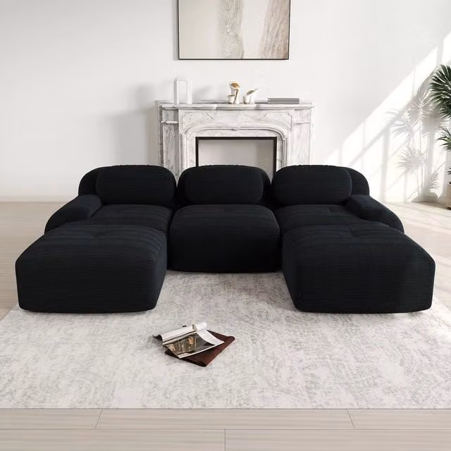 Divano 3 posti U ¨C Minimal ¨C Nero, tessuto corda imbottito, braccioli larghi, antiscivolo