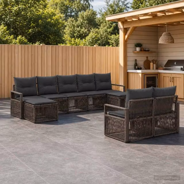 Set Divano da Giardino 9 pz Grigio polyrattan 3435839