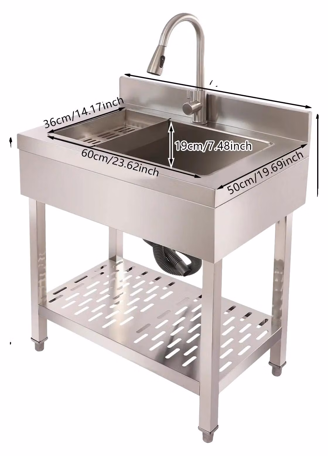 Lavello industriale, in acciaio inossidabile, con rubinetto estraibile, 75 cm