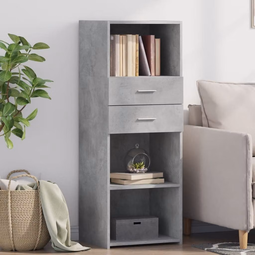 Credenza moderna vidaXL in legno multistrato e MDF, colore grigio cemento, L/P/H: 45 x 42,5 x 124 cm