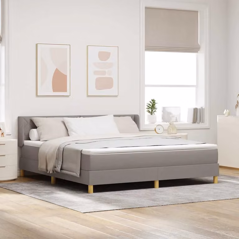 Letto a molle con testiera Talpa vidaXL in tessuto beige o grigio, L: 180 cm, P: 200 cm, H: 280 cm