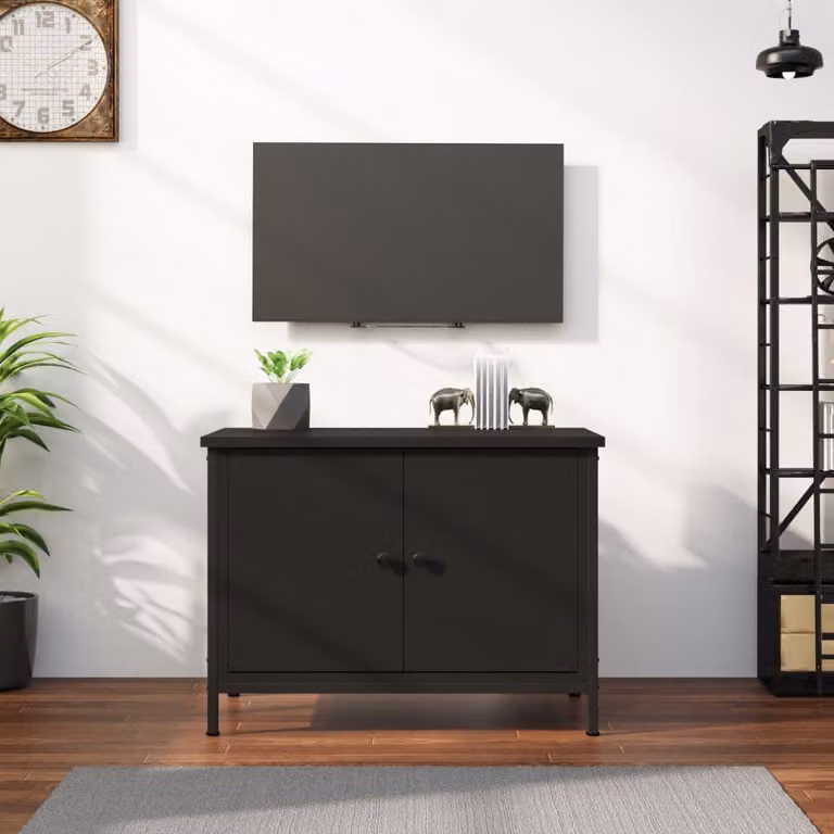 Mobile Porta TV con Ante vidaXL in Legno Multistrato e Metallo, Colore Nero e Beige, L 60 cm x P 35 cm x H 45 cm