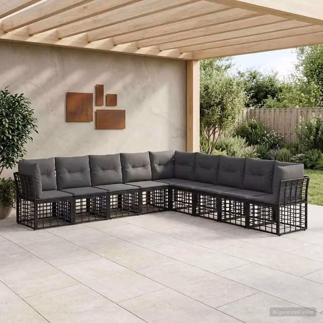 Set di divani da esterno Nero Poliestere 3437487
