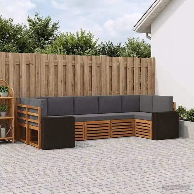 Set di divani da esterno 7 pz Naturale e Antracite Poliestere 3384813