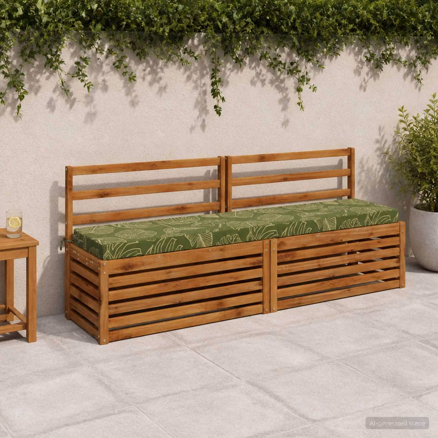 Cuscino per panchina vidaXL SOEST verde con design a foglia, in poliestere con fodera rimovibile e resistenza ai raggi UV