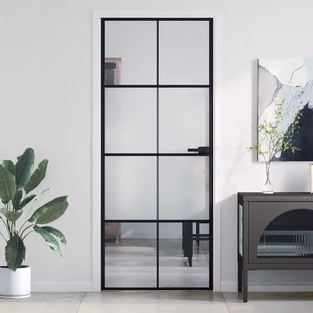 Porta interna reversibile vidaXL in alluminio e vetro temperato trasparente, colore nero, L: 83 cm, H: 201,5 cm – 1