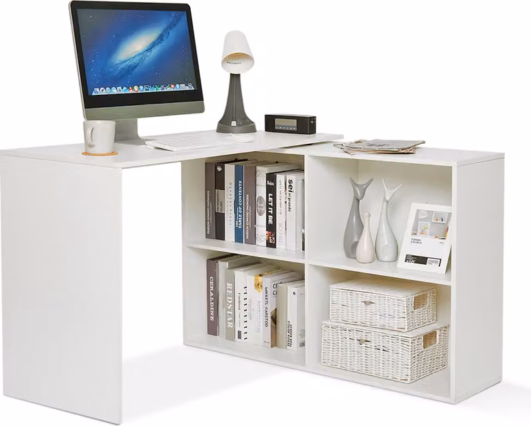 Mondeer Scrivania angolare Scrivania per computer a forma di L con ripiano 4 ripiani Scrivania Tavolo da lavoro Scrivania da ufficio