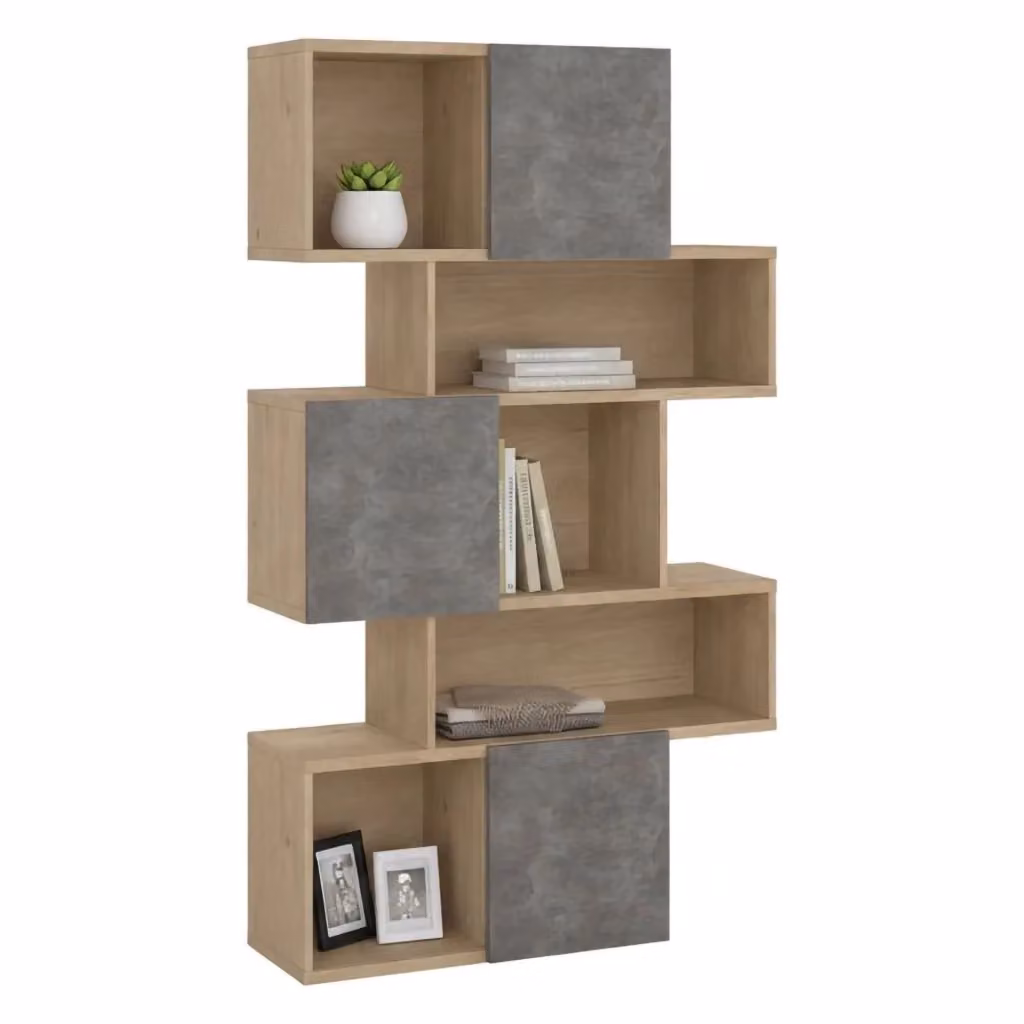 Libreria Acetosella DMORA in Rovere e Cemento, Scaffale Moderno per Ufficio e Soggiorno, L/P/H: 96 x 32 x 166 cm – 2