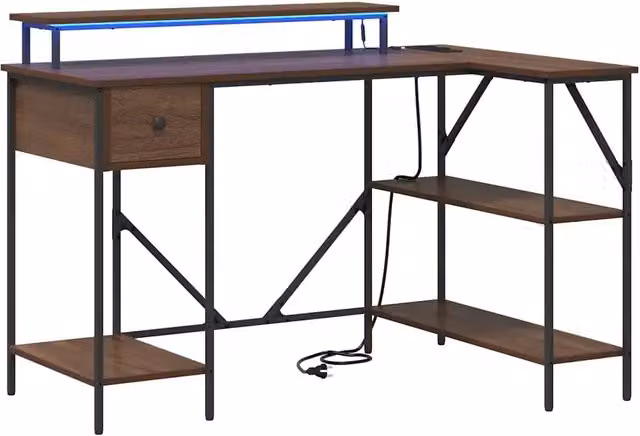 Scrivania da ufficio minimalista in legno e metallo colore rovere marrone L: 120 cm, P: 79 cm, H: 86,5 cm