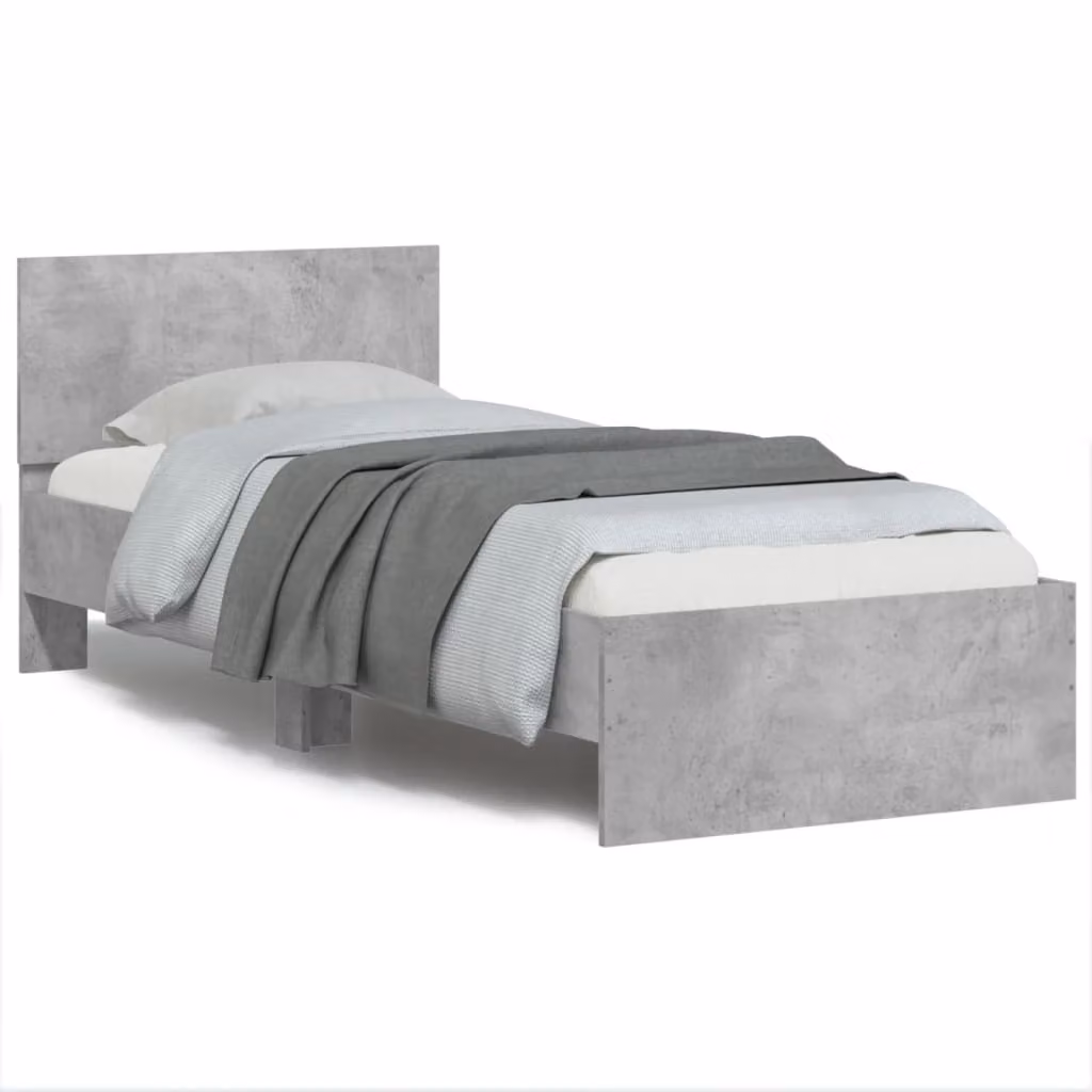 Giroletto con testiera vidaXL in legno Grigio, dotato di illuminazione LED sottostante e porta di ricarica USB, L/P/H: 190 x 90 x 70 cm