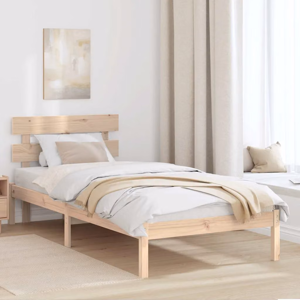 Struttura del letto moderna vidaXL in legno massello di pino, colore marrone, L/P/H: 190 x 90 x 80,5 cm