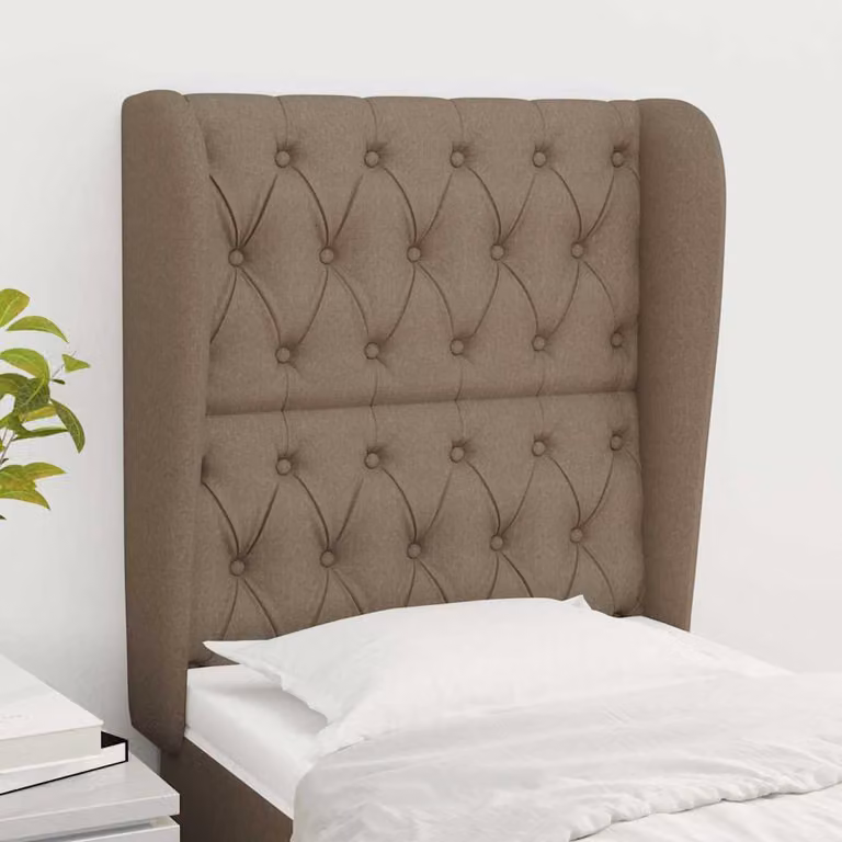 Testiera ad orecchio vidaXL in tessuto beige con struttura in legno e pannello imbottito L: 83 cm, P: 23 cm, H: 118-128 cm